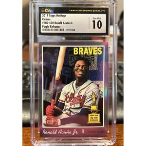 2019 Topps Heritage #500 Ronald Acuna Jr. Chrome Purple Refractor CSG 10 💎